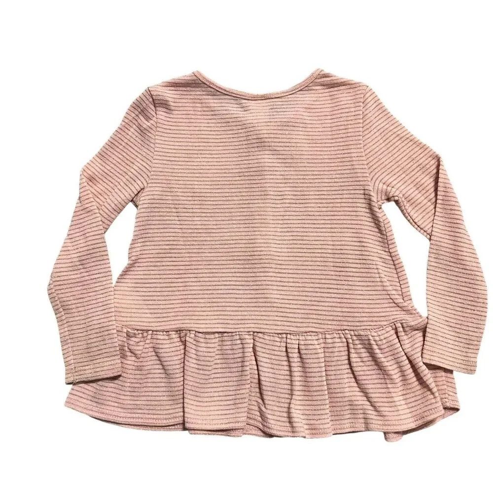 Old Navy 2T Pink & Gold Metallic Striped Peplum Cardigan